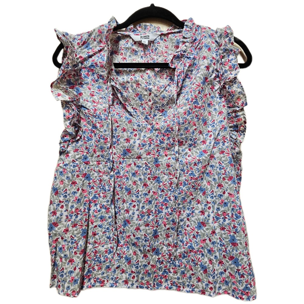 BB Dakota Steve Madden Floral Ruffle Sleeveless Tie Neck Blouse Size Medium